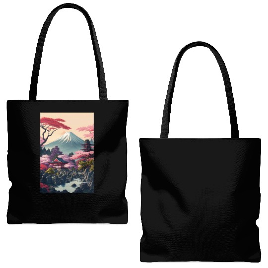 Asia Landscape Serene Mount Fuji Tote Bags (AOP)