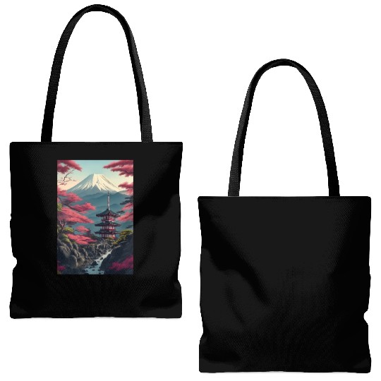 Asia Landscape Serene Mount Fuji Tote Bags (AOP)