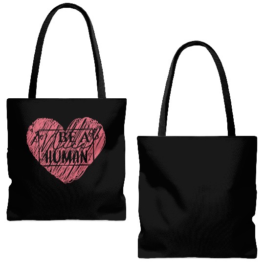 Be a Nice Human Red Heart Artwork - Bold Reminder Tote Bags (AOP)