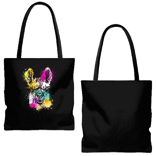 Colorful Splash Art Farm animals alpaca Llama head Tote Bags (AOP)