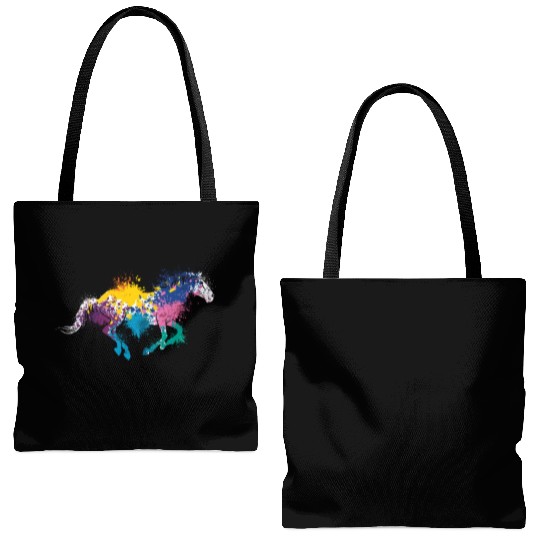 Colorful Splash Art Farm animals Horse Tote Bags (AOP)