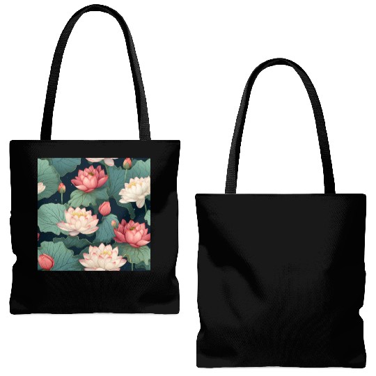 Serenity Blooms: Timeless Lotus Pattern Tote Bags (AOP)