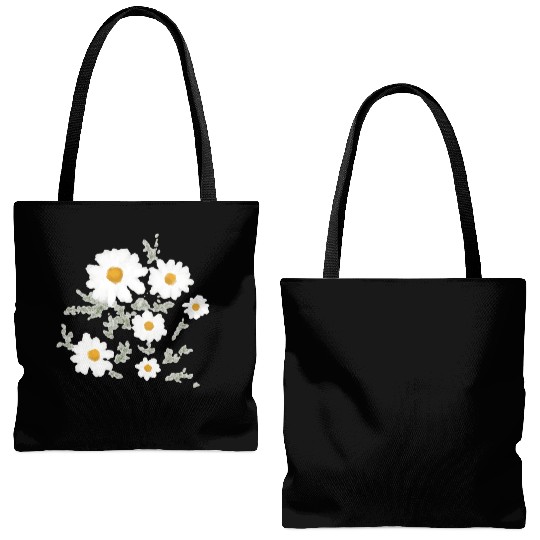 White Daisy Flower Tote Bags (AOP)
