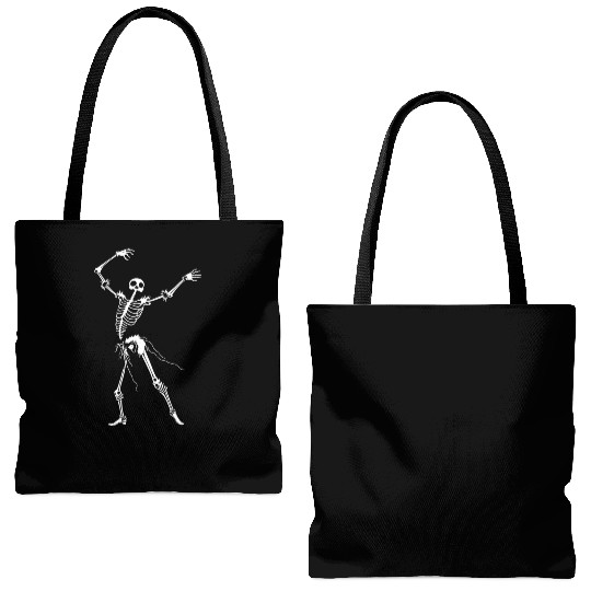 Dancing Skeleton White Tote Bags (AOP)