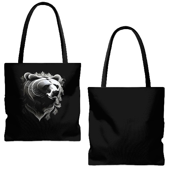 Dark muzzle black and white Tote Bags (AOP) Russian Ornam.
