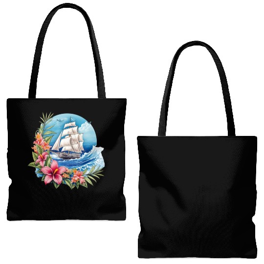 Sailing Ship Sailing Orchids Flowers Sailboat Tote Bags (AOP)
