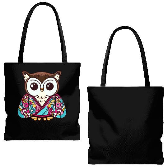 Japanese Kimono owl Tote Bags (AOP)