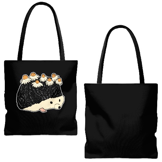 Hedgehog and Flowers Nature Lover Gift Tote Bags (AOP)
