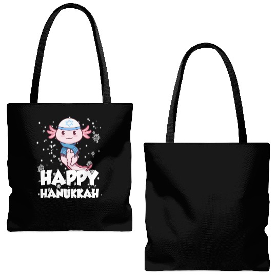 Happy Hanukkah Axolotl Kawaii Cute Axolotl Lover Tote Bags (AOP)