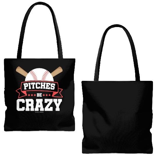 Pitches Be Crazy Baseball Lover Tote Bags (AOP)