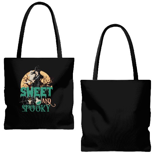 Halloween Sweet And Spooky Witch Bat Tote Bags (AOP)