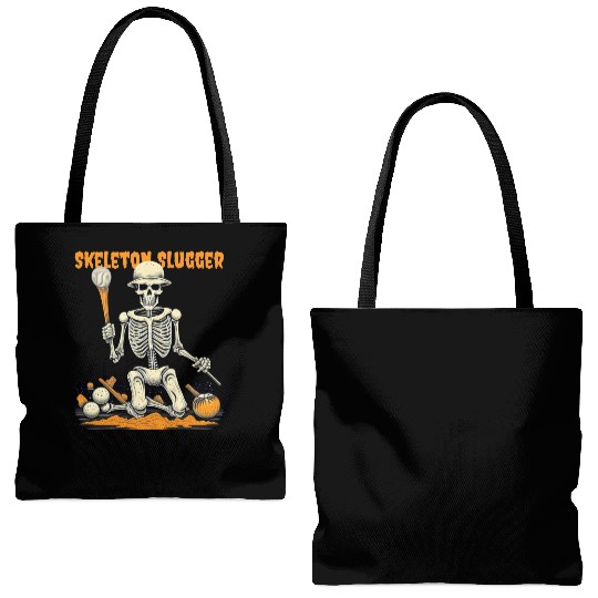 Skeleton Slugger Halloween Tote Bags (AOP)