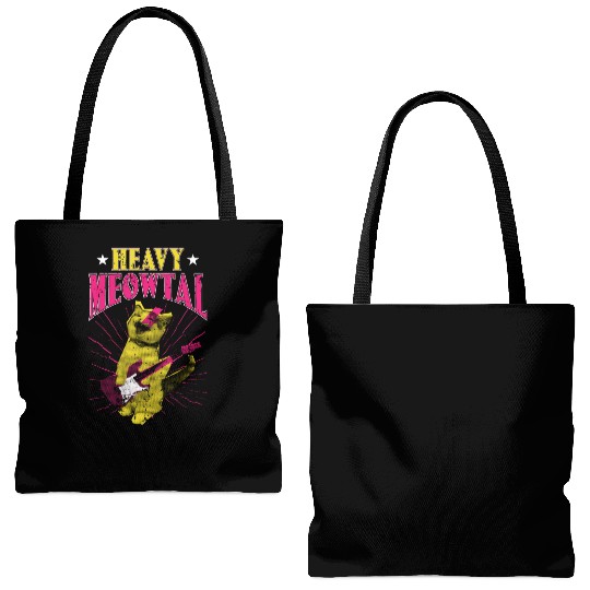 Heavy Meowtal Kitten Guitarist Musician Cat Guitar Tote Bags (AOP)