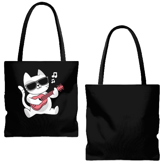 Cute Kitten Music Lover Guitarist Musician Cat Tote Bags (AOP)