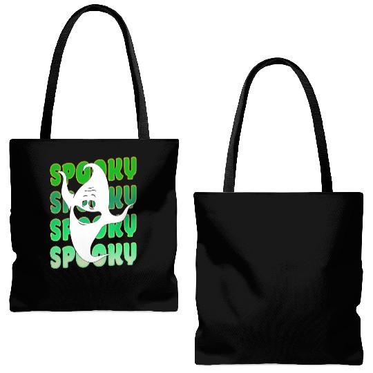 Spooky Halloween Ghost Green Tote Bags (AOP)