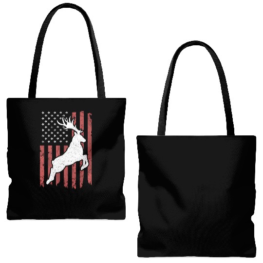 Deer Bow Hunting Whitetail Hunter American Flag Tote Bags (AOP)