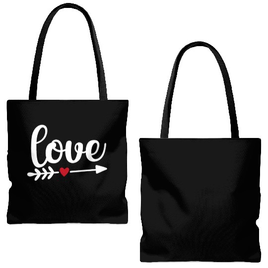 Love With Arrow And Red Heart Tote Bags (AOP)
