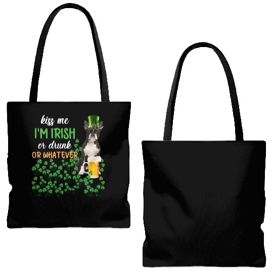 Boston Terrier Kiss Me I'm Irish Or Drunk Or Whate Tote Bags (AOP)