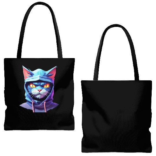 Bold Pastel Prowler: Ninja Cat's Sublime Ferocity Tote Bags (AOP)