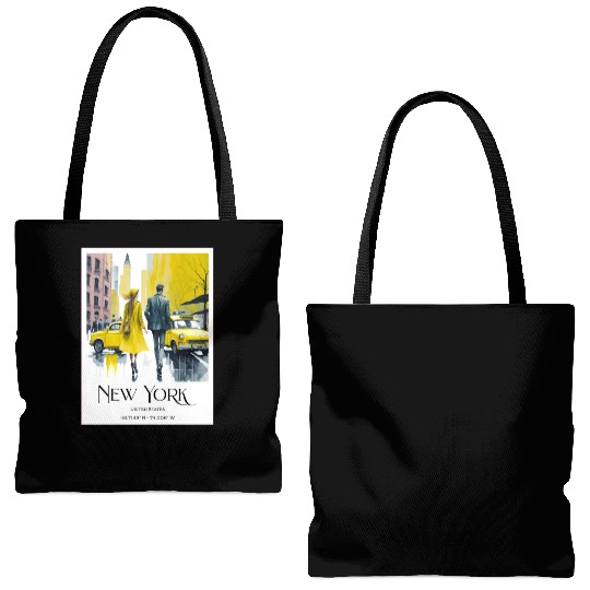 Watercolor painting loving couple in New York City Tote Bags (AOP)