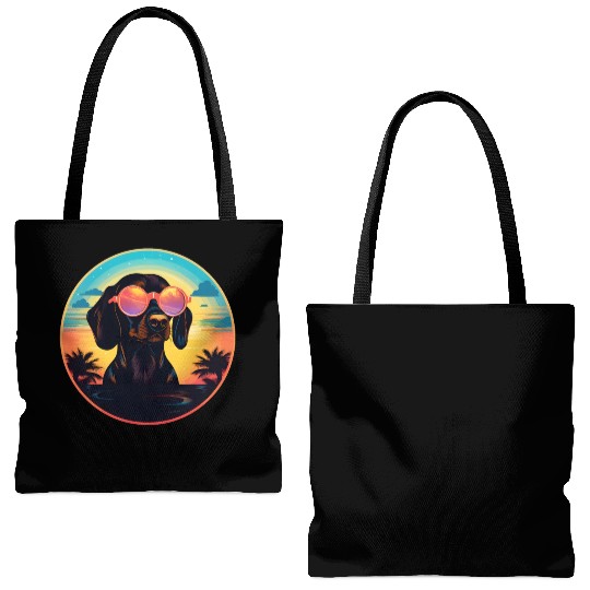 Sunset Serenity: Vintage Dachshund Silhouette Amid Tote Bags (AOP)
