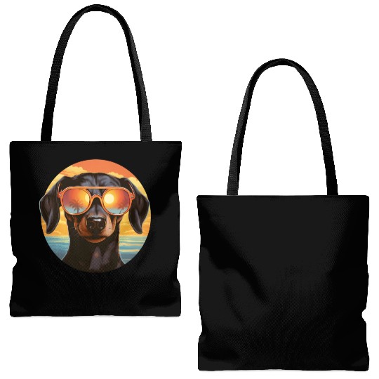 Sunset Serenity: Vintage Dachshund Silhouette Tote Bags (AOP)