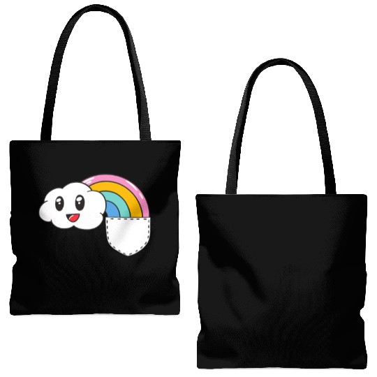 Pocket Rainbow Kawaii Cloud Cute Funny Tote Bags (AOP)