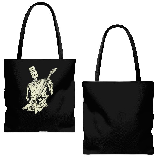 Funny Microphone Skeleton Playing Electric Guitar Tote Bags (AOP)