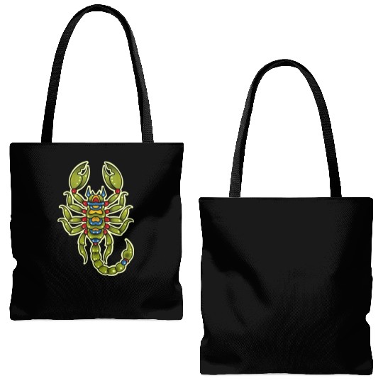 Neotraditional Scorpio In Green Tote Bags (AOP)