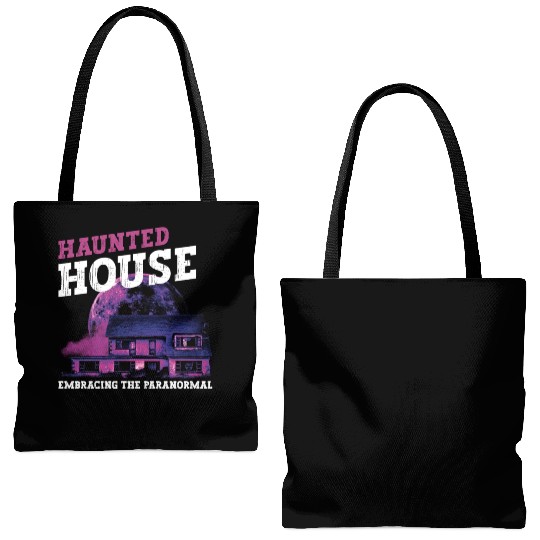 Horror Paranormal Haunted House Spooky Halloween Tote Bags (AOP)