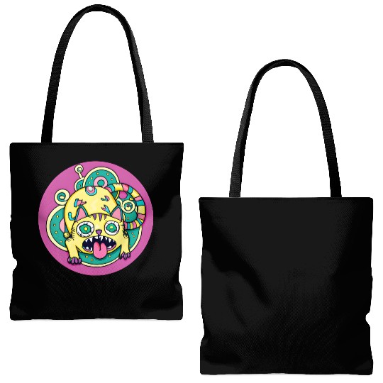Psychedelic Trippy Cat Tote Bags (AOP)