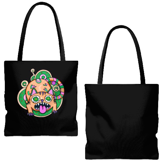Psychedelic Trippy Cat Tote Bags (AOP)