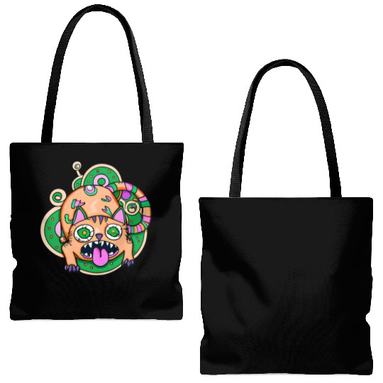 Psychedelic Trippy Cat Tote Bags (AOP)