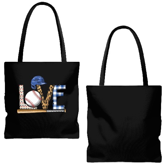 LOVE Bat and Ball Sports Lover Batter Athlete Tote Bags (AOP)