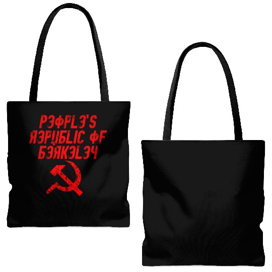 People's republic of Berkeley Communist logo Tote Bags (AOP)