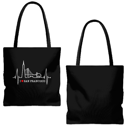 San Francisco Skyline Heartbeat California Lover Tote Bags (AOP)