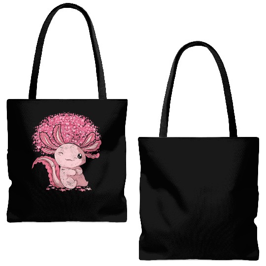 Cherry Blossom Tree Amphibian Gift Sakura Axolotl Tote Bags (AOP)