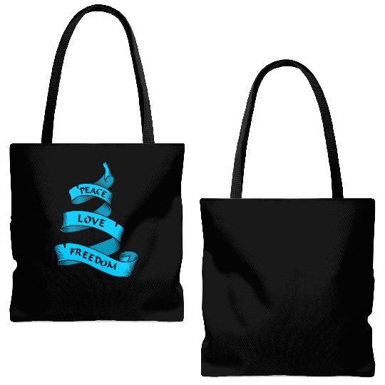 Peace love freedom blue Tote Bags (AOP)