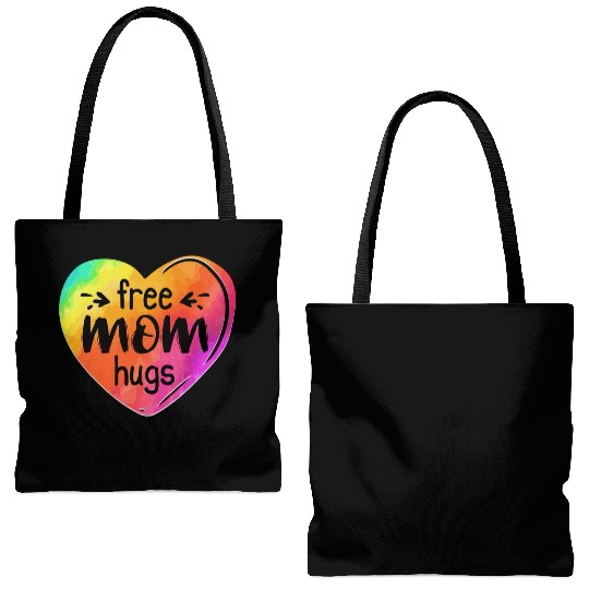 LGBTQIA LGBT Free Mom Hugs Rainbow Heart Gay Pride Tote Bags (AOP)