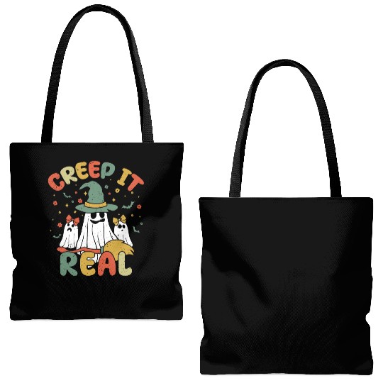 Retro Vintage Ghost Lazy Creepy Halloween Tote Bags (AOP)