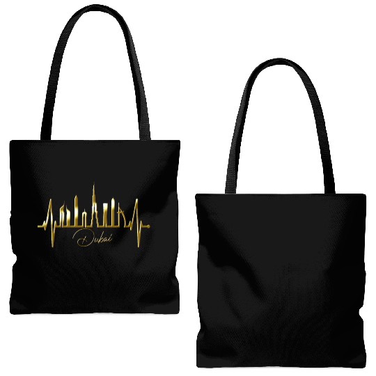 Dubai Skyline Heartbeat Burj Khalifa Silhouette Tote Bags (AOP)