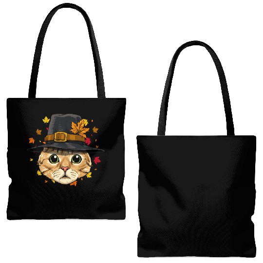 Thanksgiving Cat Pilgrim Tote Bags (AOP)