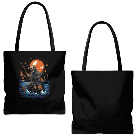 Haunted Fishing Trip Spooky Halloween Angler Tote Bags (AOP)