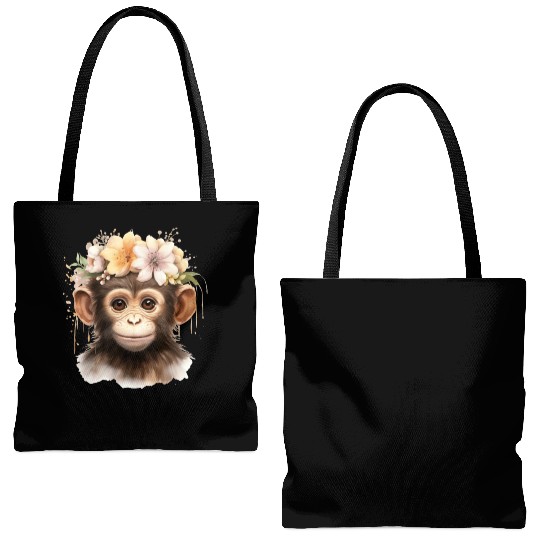 Monkey Chimpanzee Jungle Animal Boho Floral Ape Tote Bags (AOP)