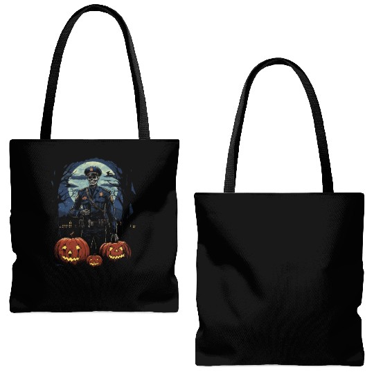 Creepy Zombie Cop Undead Police Halloween Officer Tote Bags (AOP)