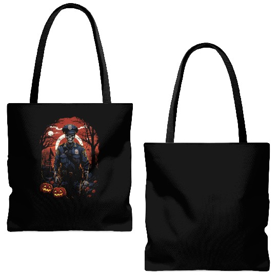 Creepy Zombie Cop Undead Police Halloween Officer Tote Bags (AOP)