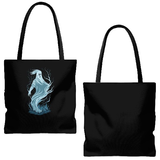 ghost with lightning Halloween theme Tote Bags (AOP)