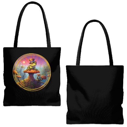 Psychedelic Frog with a Hat Tote Bags (AOP)