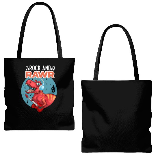 Rock & Rawr Vintage Dinosaur T-Rex Music Japanese Tote Bags (AOP)