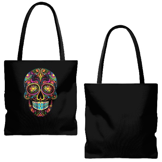 Neon Sugar Skull: Jack Skellington Design Tote Bags (AOP)